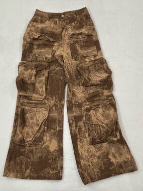 Fashion Nova Mid Rise Wide Leg Gia Brown Khaki Camo Baggy Cargo Pants Women’s S